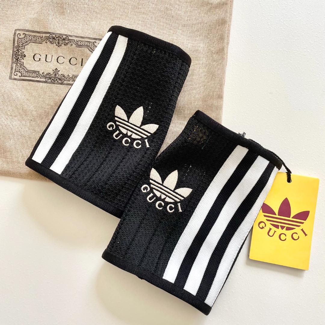 グッチ アディダス コラボ グローブ 手袋 指なし ニット ロゴ 黒 ブラック