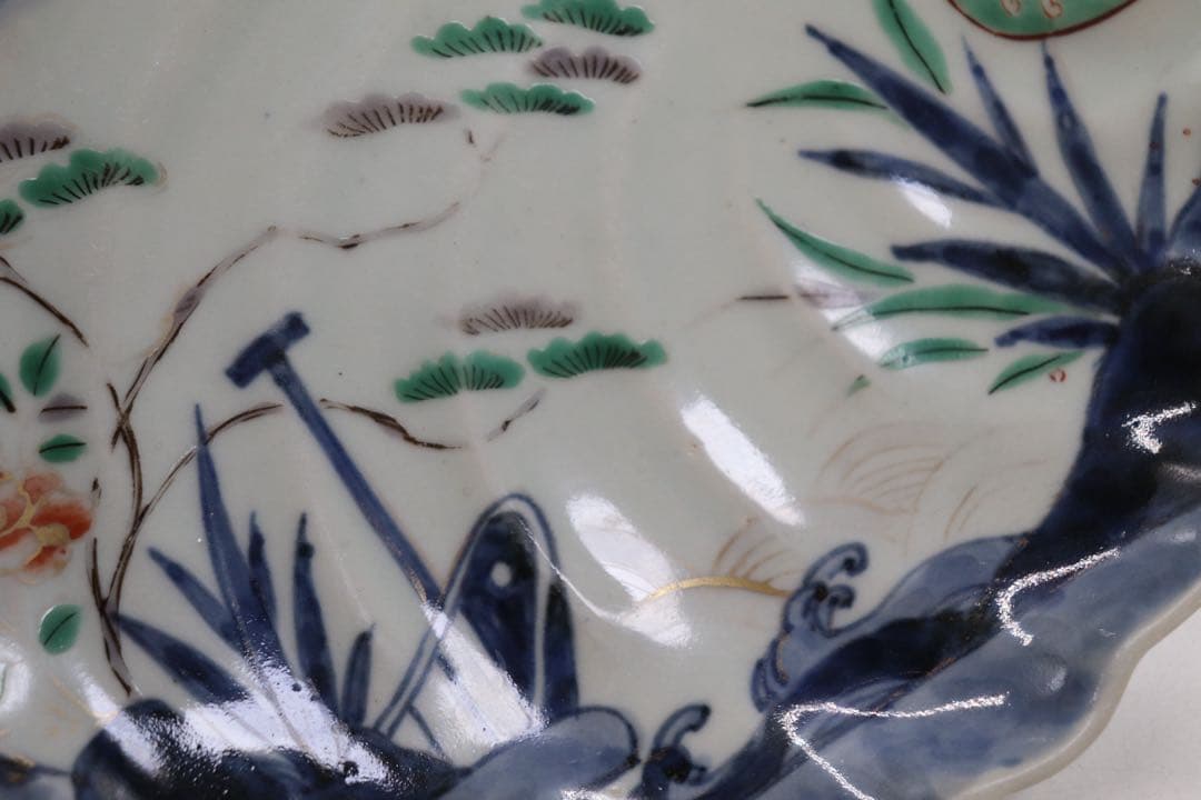 江戸　伊万里色絵　あわび型盛皿　大明年製銘　アンティーク　送料込み251010