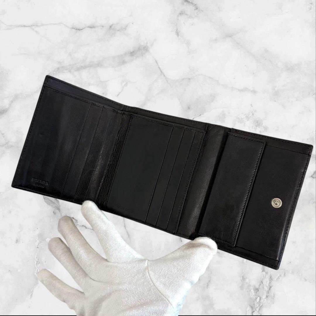 極美品✨ PRADA プラダ 三つ折り財布 オールレザー ブラック 黒