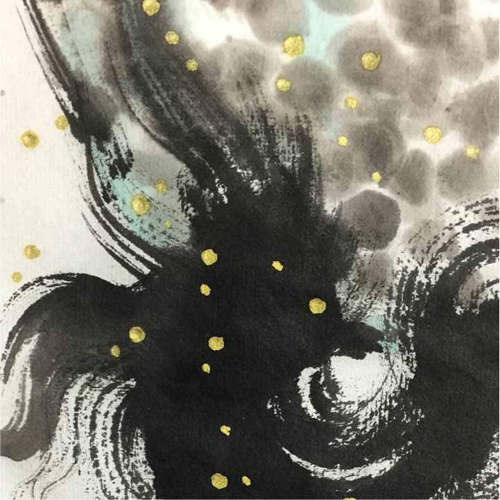 振り向く獅子、和紙24m×33cm,墨