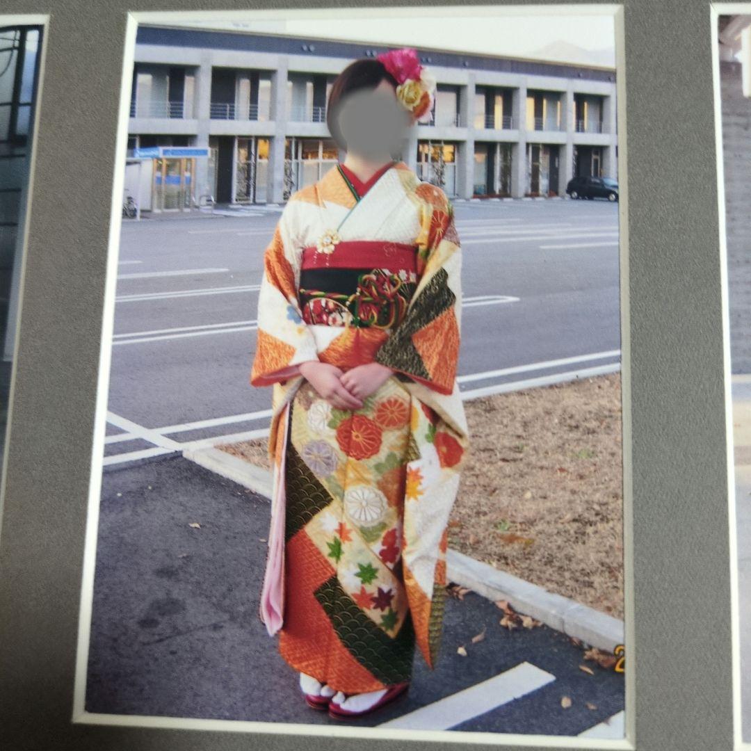 振袖 オレンジ他 青海沼 菊 紅葉 梅 　金刺しゅう入り