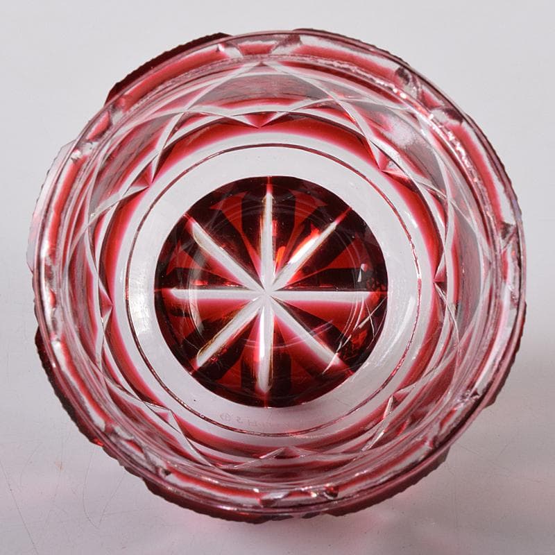 薩摩ガラス工芸作　復元　島津薩摩切子　色被せガラス　切子猪口　共箱　MR8283