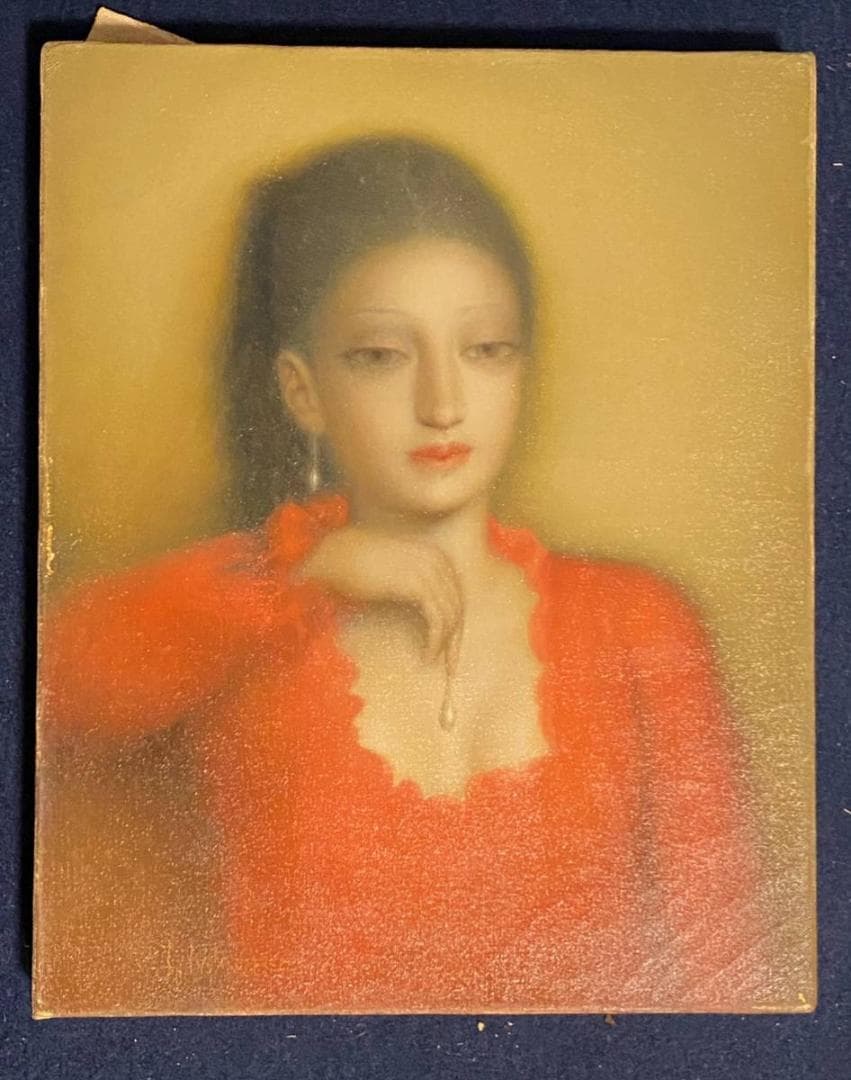 「真作」岩織治【雅麗】 　油絵　美人画　絵画　人物画　油彩画　F3号　サイン有