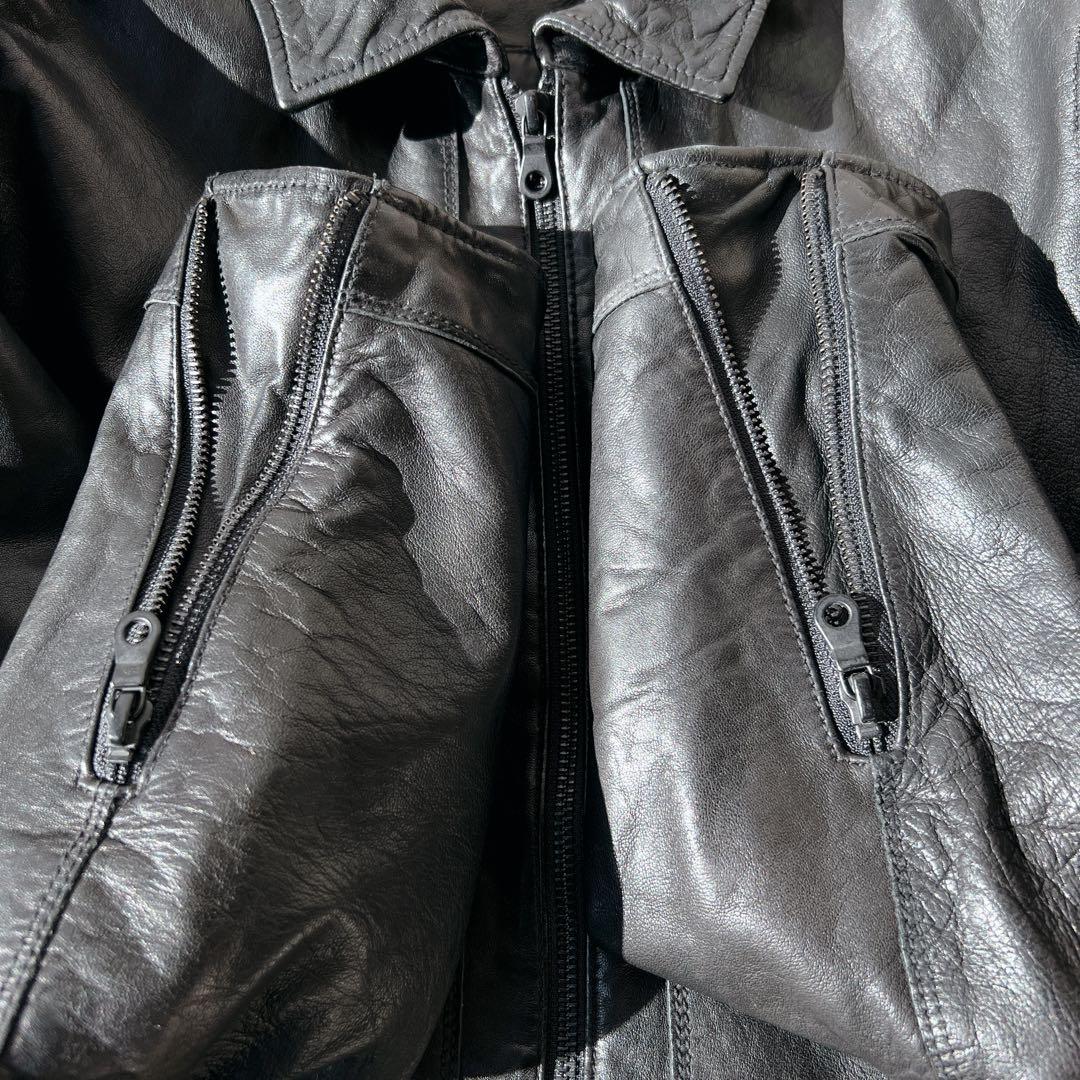 美品✨　ナノユニバース 羊革 ライダース ジャケット 黒 中綿 キルティング L