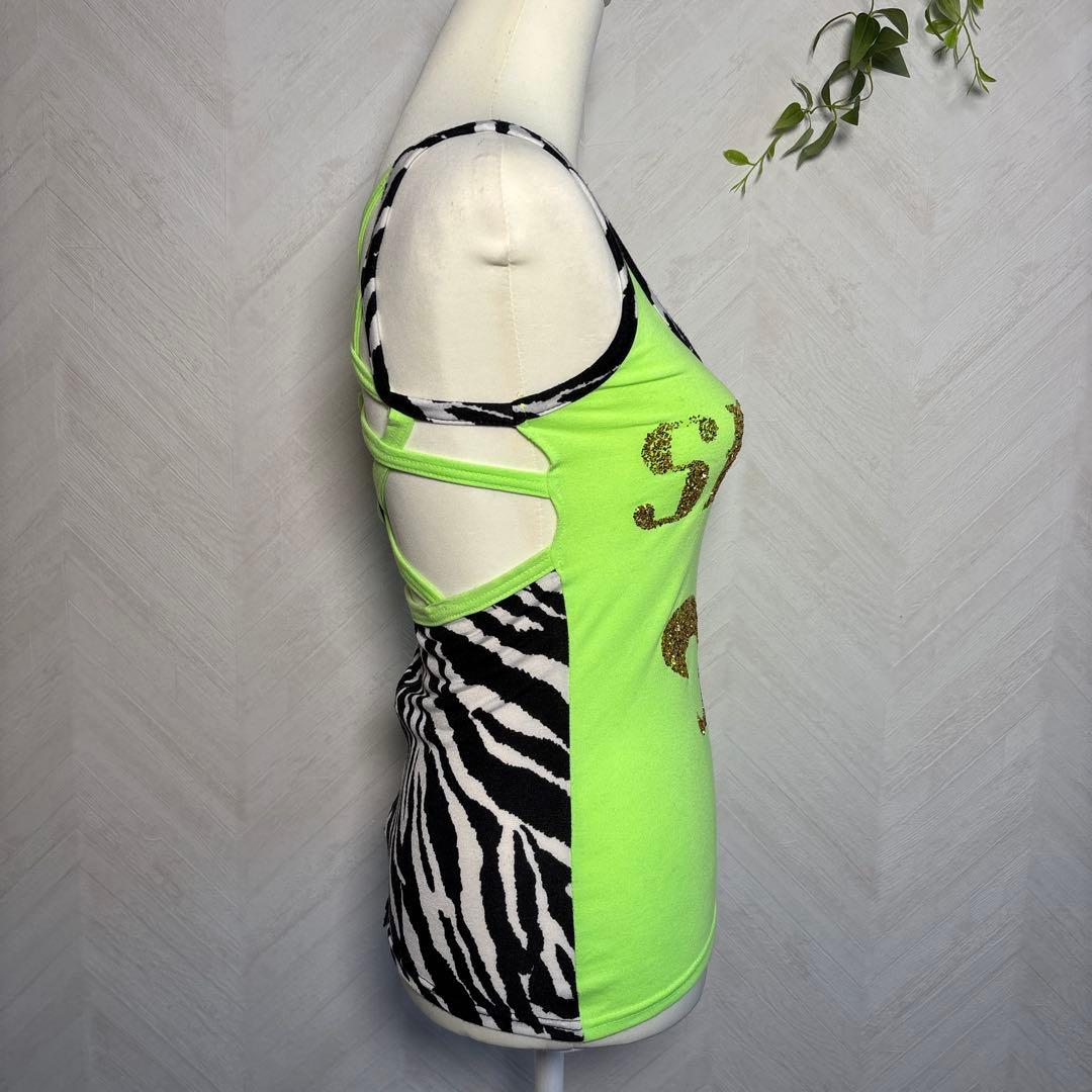 d.i.a. 平成ギャルy2k バックオープンゼブラ柄ラメロゴタンクトップ