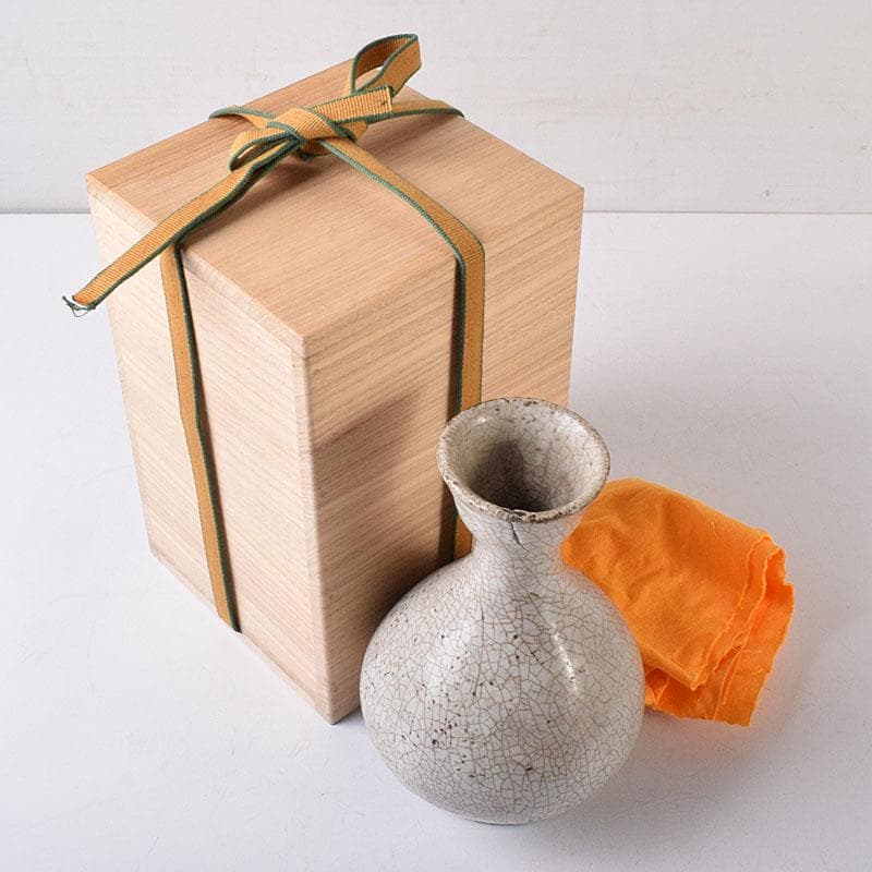 中国　哥窯　白磁　金糸鉄線　氷裂文　碗口瓶　時代箱　M　R8777