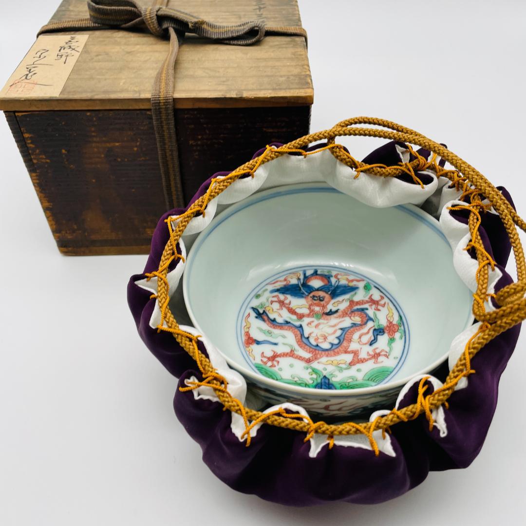 【明】陶磁器 五彩五爪龍文椀 官窯 銘 大明万暦年製 景徳鎮 中国美術 中国古玩