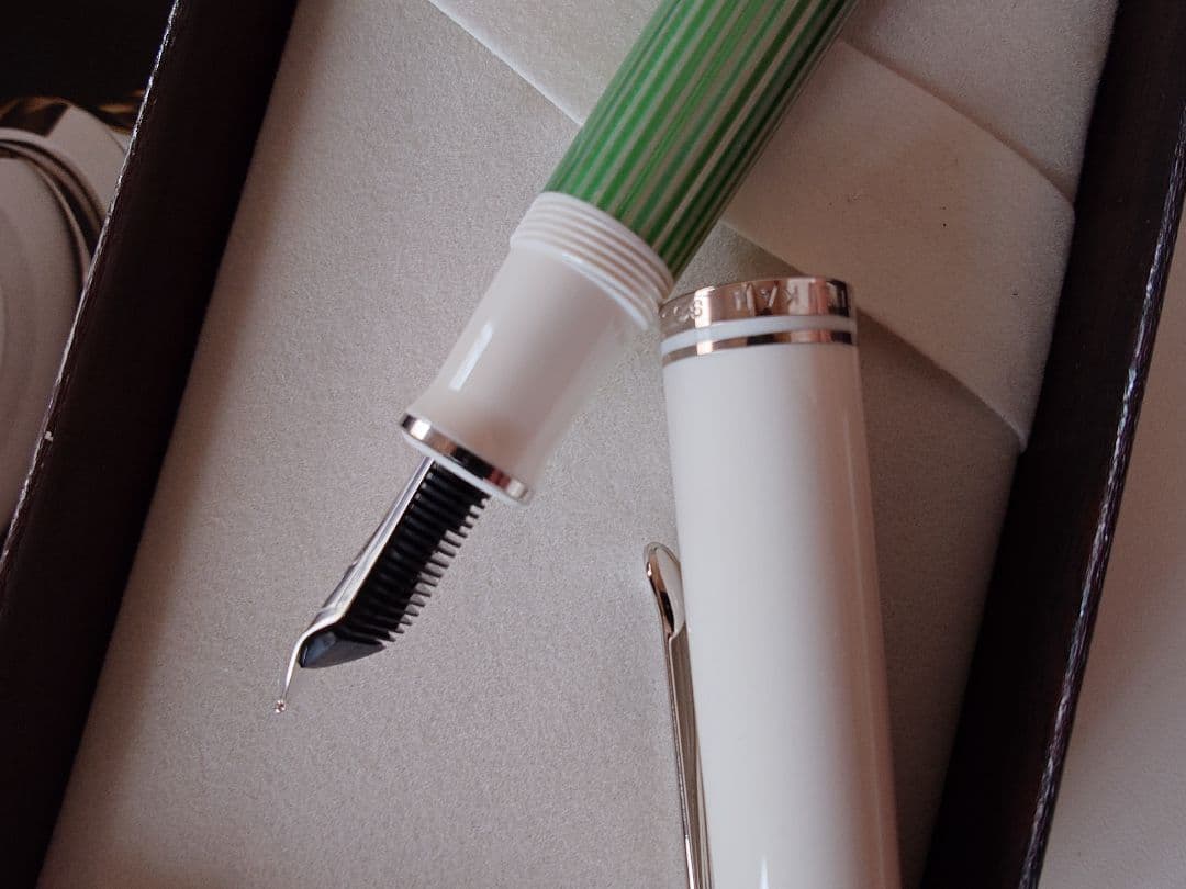 ペリカン万年筆　スーベレーンM605グリーンホワイト ペン先EF 14金