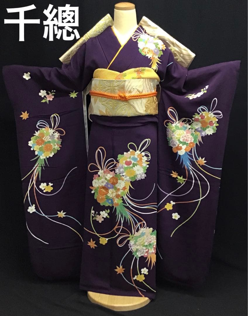 大丸誂え 千總 京友禅 紫地 薬玉 金駒刺繍 振袖 単品