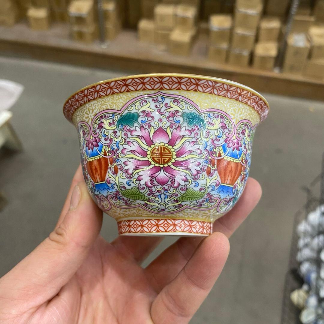 中国茶器 琺瑯彩錦繡纏蓮蓋碗 景徳镇 蓋付き茶器 飲茶食器 煎茶具 未使用品