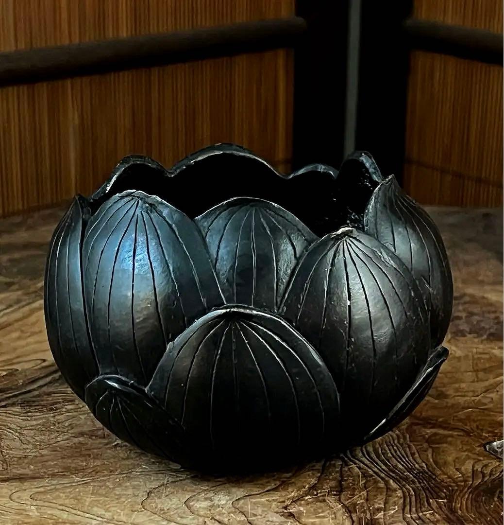 中国/李朝 仏教美術 時代 希少 蓮型 黄銅 漆喰塗り 香炉