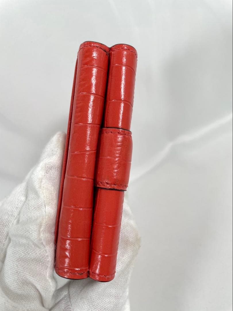 未使用に近い SMYTHSON スマイソン 三つ折り財布 クロコ型押し 箱付き