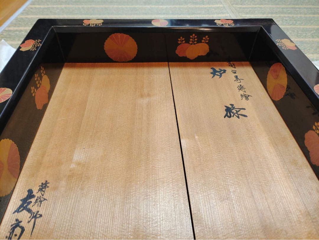 茶道具 炉縁 真塗 蒔絵師友斎作　高台寺蒔絵　共箱　真塗り　古美術品