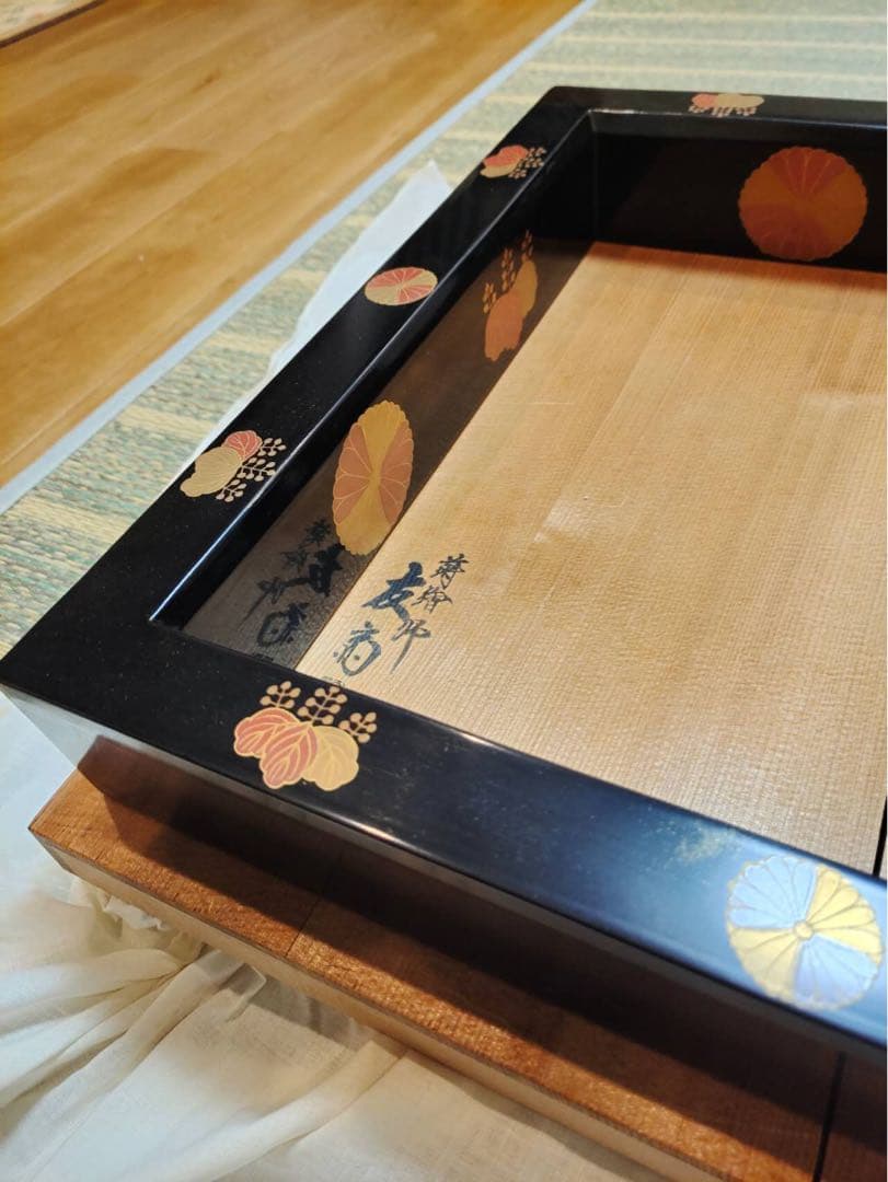 茶道具 炉縁 真塗 蒔絵師友斎作　高台寺蒔絵　共箱　真塗り　古美術品
