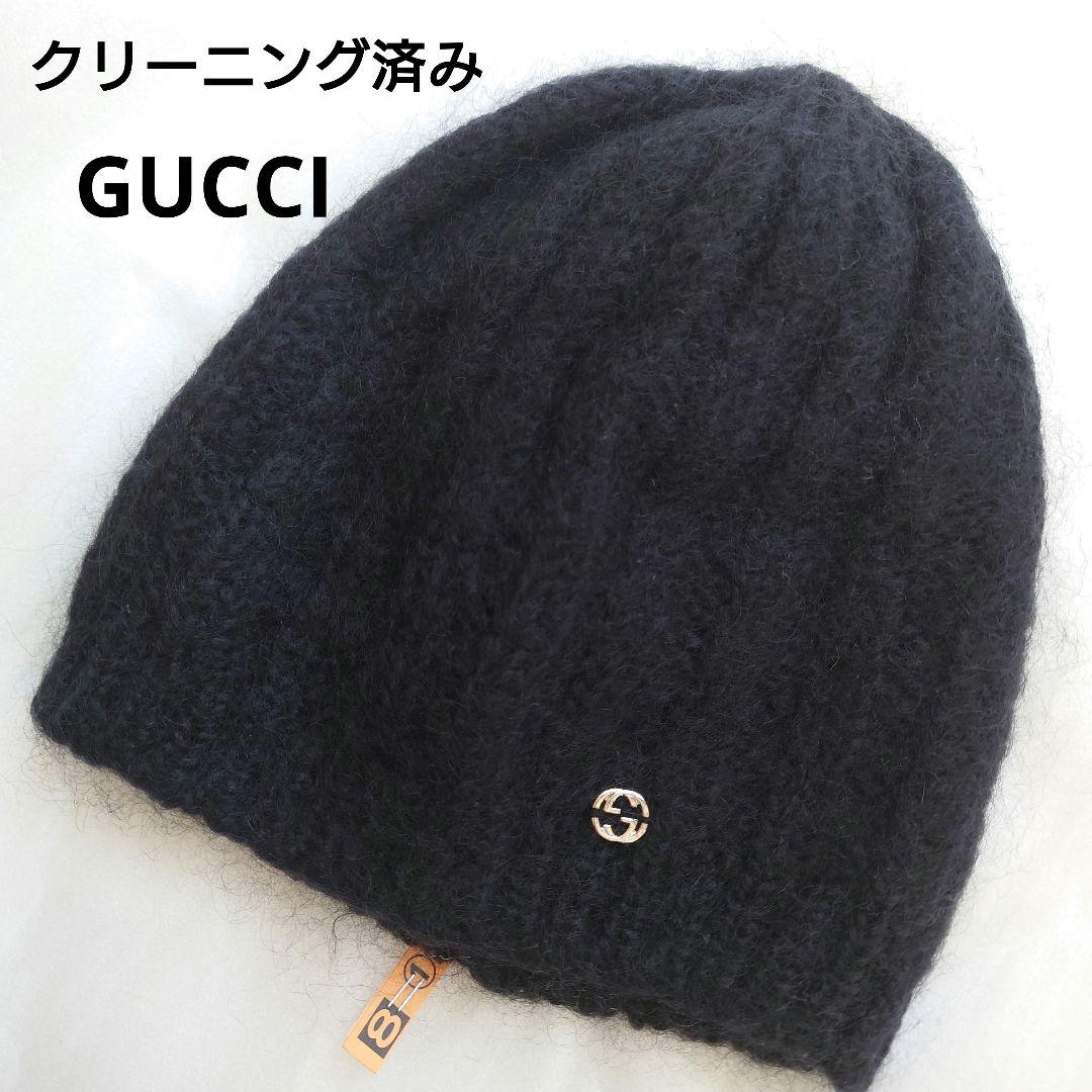 GUCCI / グッチ ◆モヘア シルク GG ニット帽 ブラック M 黒
