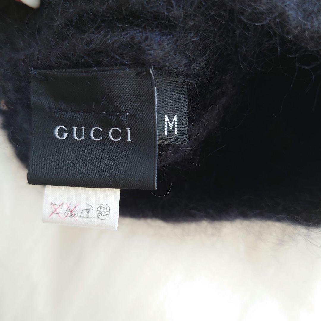 GUCCI / グッチ ◆モヘア シルク GG ニット帽 ブラック M 黒