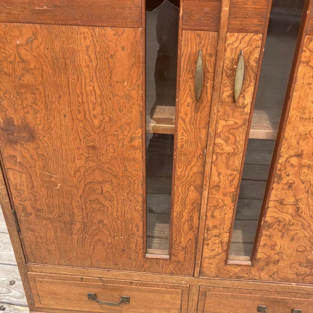 昭和レトロ 古家具 飾りガラス戸 木製キャビネット 食器棚 飾り棚 サイドボード