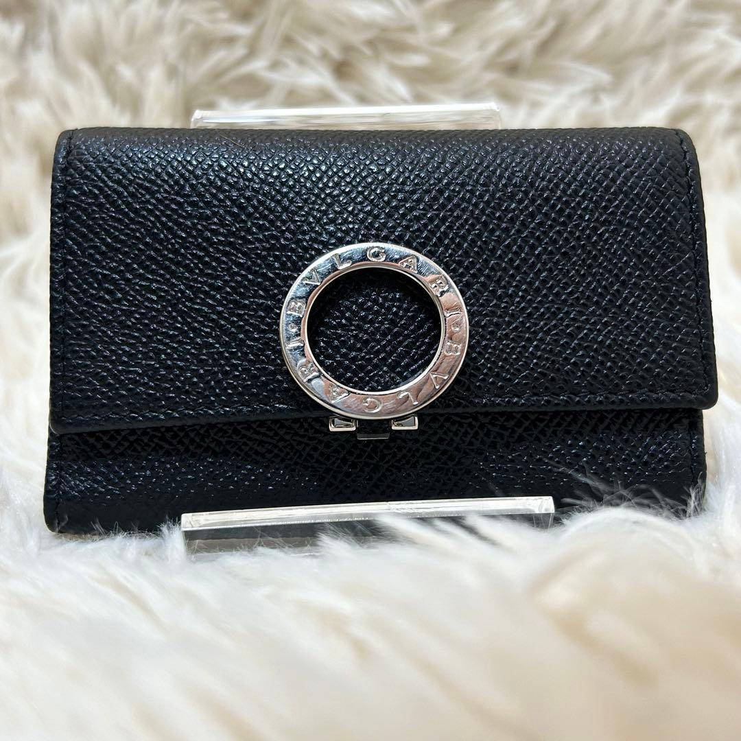 現行・極美品✨ブルガリ　6連キーケース　サークルロゴ　黒　RFIDタグ