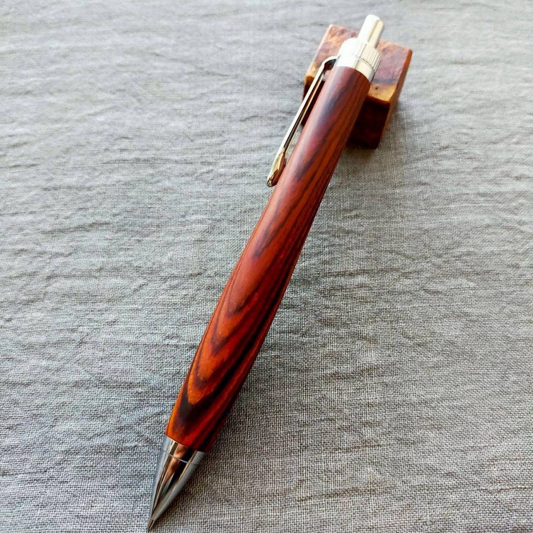 ローズウッド　ハンドメイド　木軸シャープペン　0.5mm　天然木　シルバー