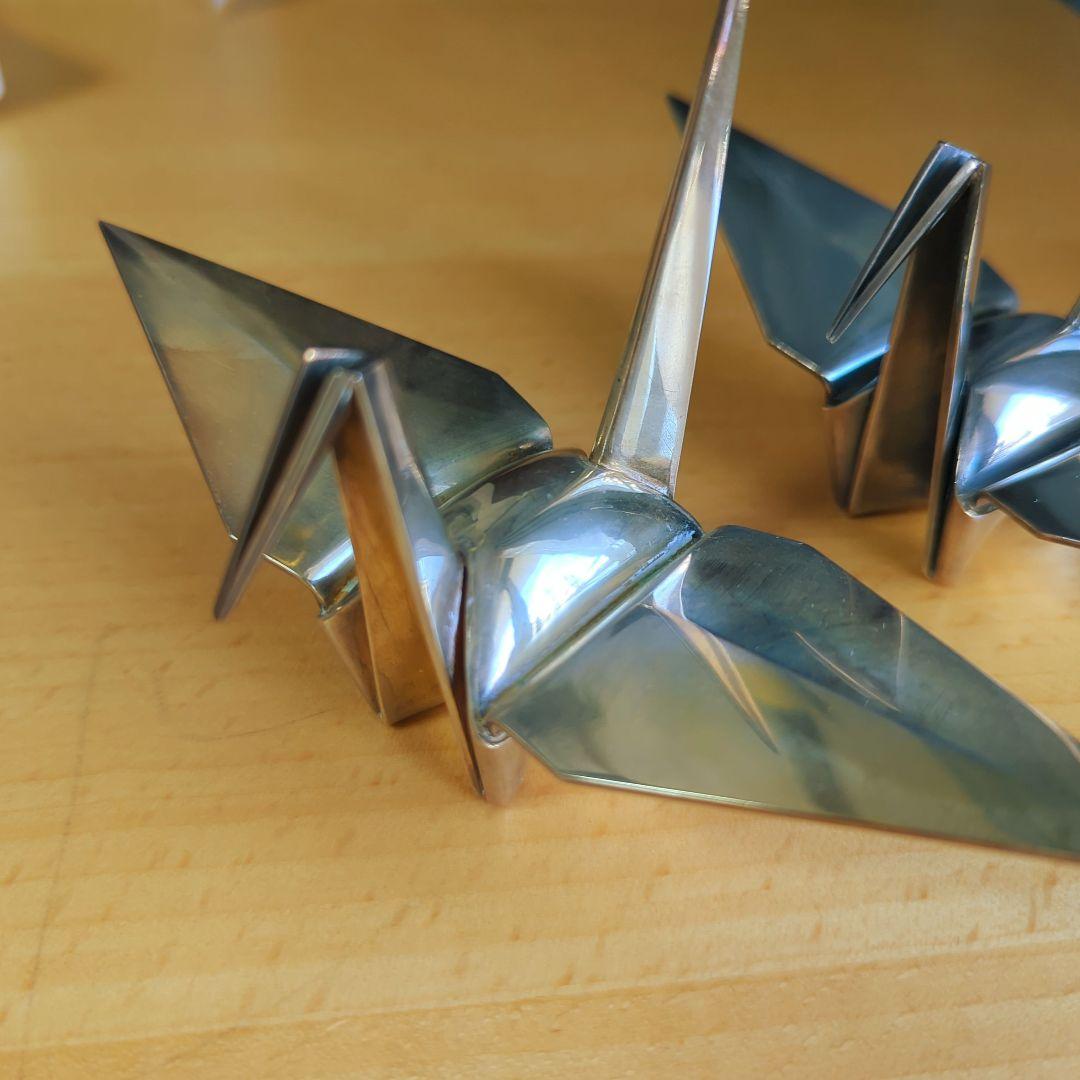 長谷川一望斎　純銀折鶴置物　骨董品