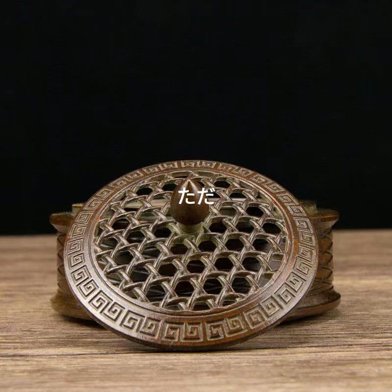 銅器 薫香炉 菱形漁網紋帯蓋香炉 香具 装飾品 工芸品 置物