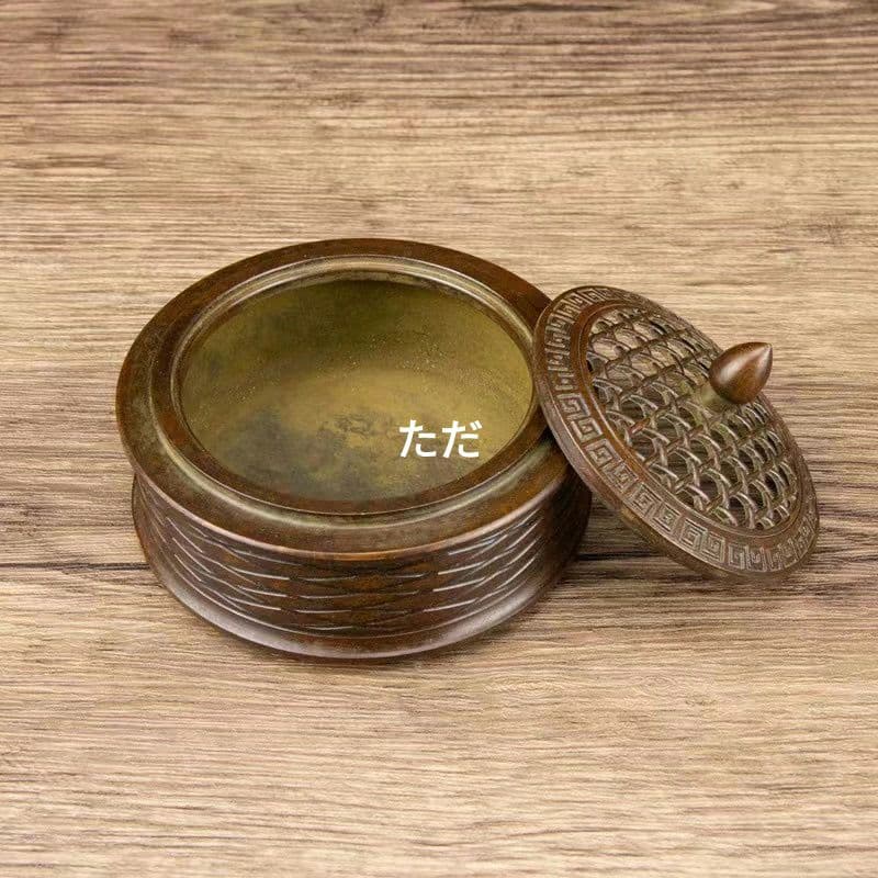 銅器 薫香炉 菱形漁網紋帯蓋香炉 香具 装飾品 工芸品 置物