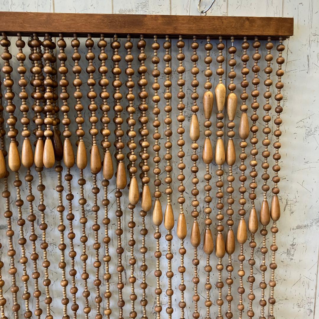 昭和レトロ スライド式 開閉 アーチ型 ウッドビーズ のれん カーテン 玉簾