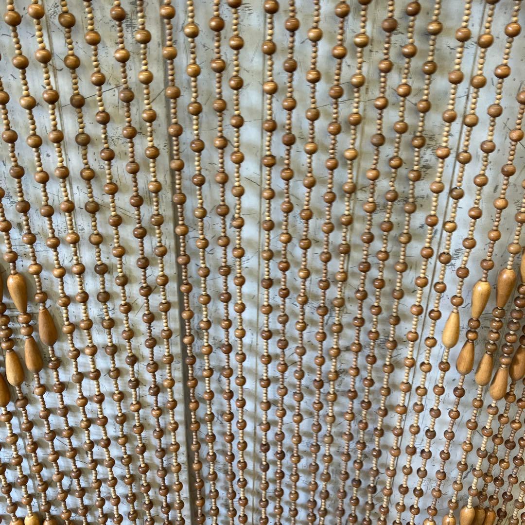 昭和レトロ スライド式 開閉 アーチ型 ウッドビーズ のれん カーテン 玉簾