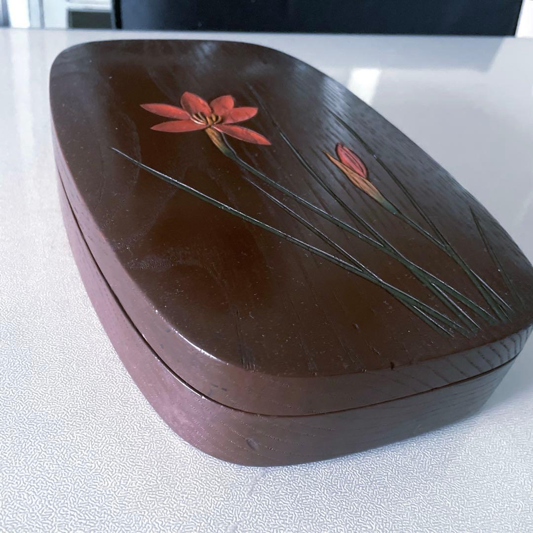 【美品】篠原如雪 香川伝統工芸 讃岐彫 木彫漆芸家 手彫り硯箱 文箱 木箱