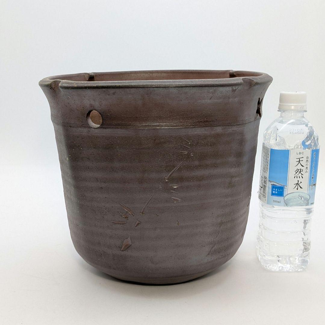 水谷清 備前焼 花器 メダカ鉢 金魚鉢 くず入れ ゴミ箱 水鉢 睡蓮鉢 華道具