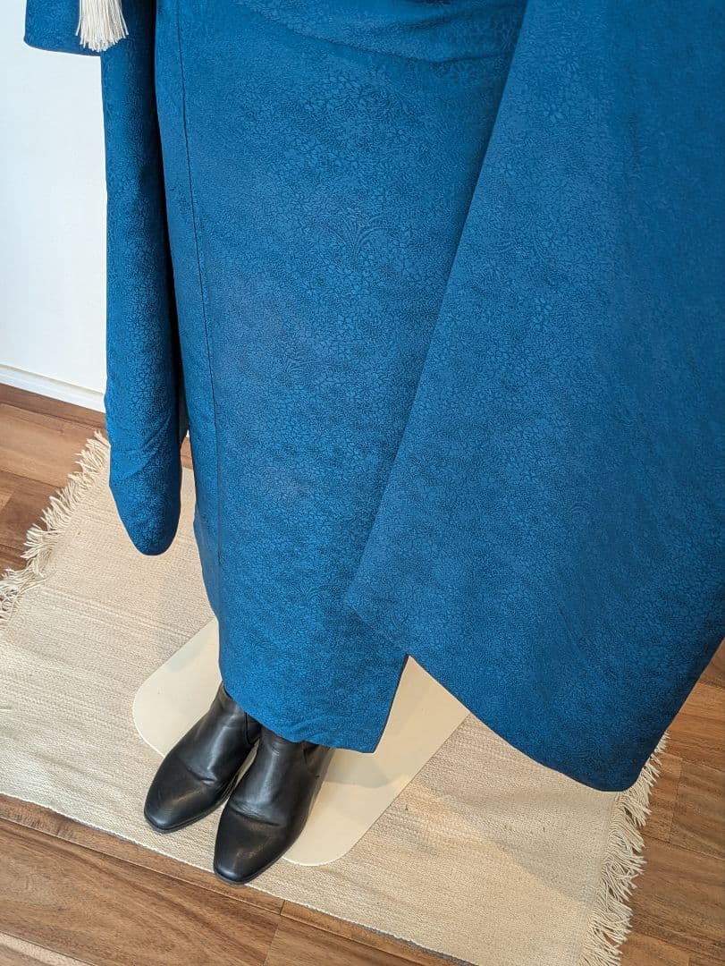 振袖フルセット 身丈152裄64 色無地振袖 青藍色 地紋 やまと誂え 成人式