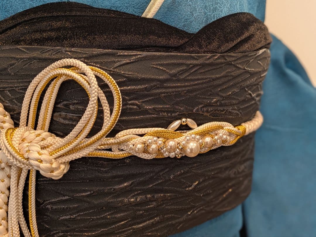 振袖フルセット 身丈152裄64 色無地振袖 青藍色 地紋 やまと誂え 成人式