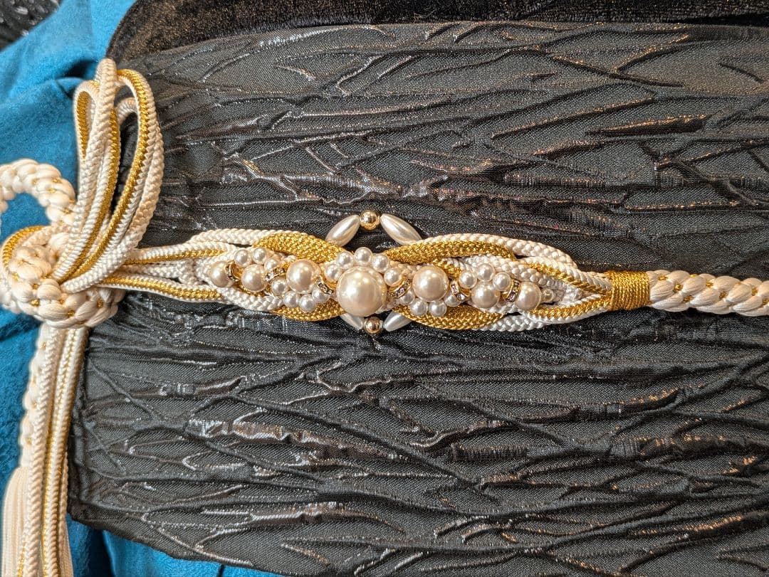 振袖フルセット 身丈152裄64 色無地振袖 青藍色 地紋 やまと誂え 成人式