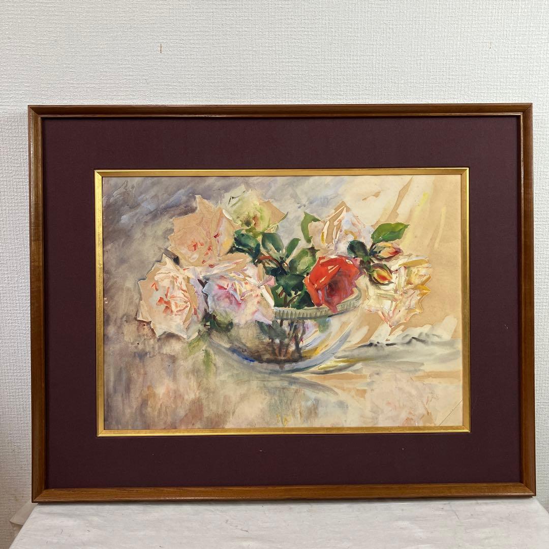 No.34120503 水彩画真野紀太郎「ばら　日本水彩画会45周年記念展出品作