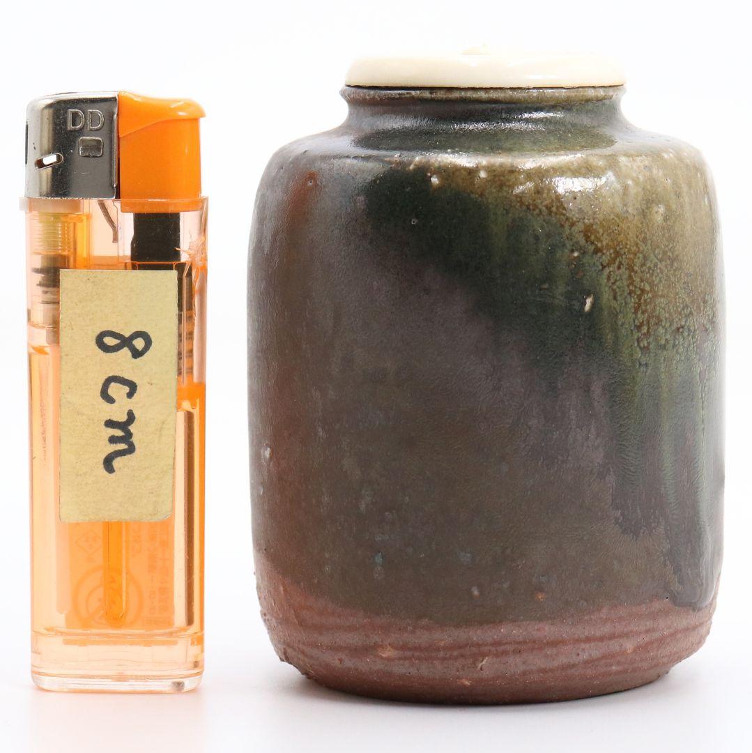 市野克明作 丹波焼 肩衝茶入 段七宝仕覆 茶道具 共箱　V913