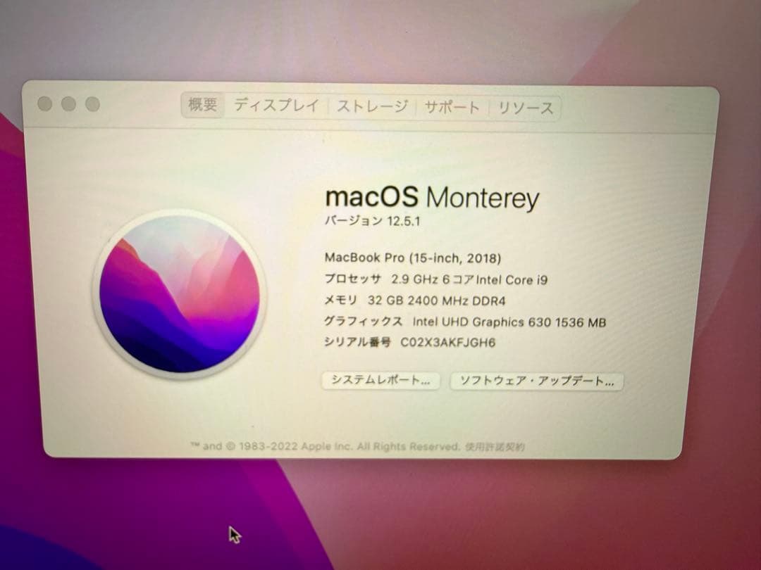 MacBook本体 MacBook Pro 15-inch 2018 i9 32GB 1TB 15