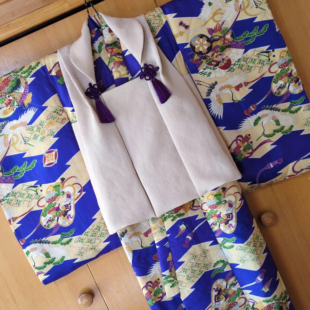 七五三３歳男の子正絹薄綿入り着物と正絹縮緬の被布（中綿無し）