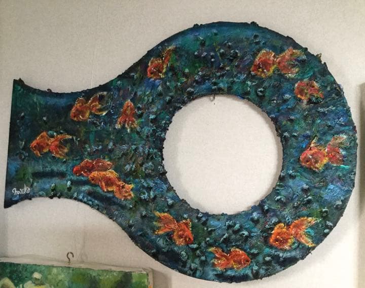 金魚の群れ　油彩画