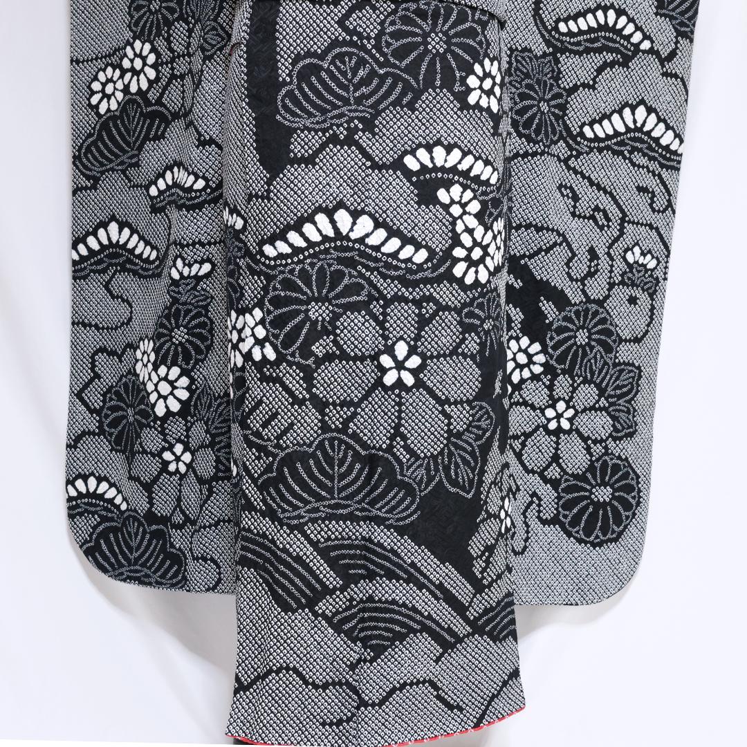 【美品】総絞り白黒振袖7点セット161cm帯新品帯締めフルセット成人式TB28