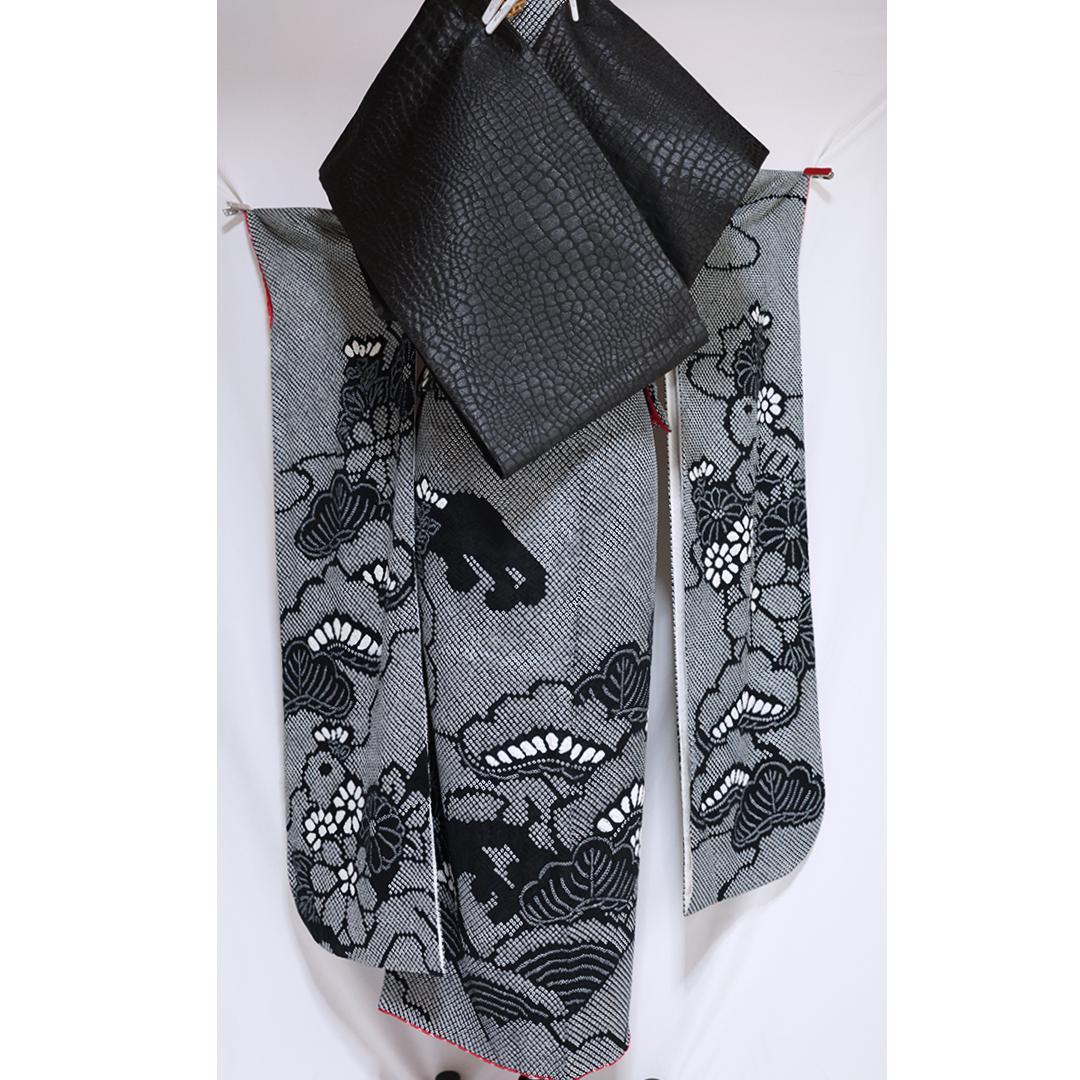 【美品】総絞り白黒振袖7点セット161cm帯新品帯締めフルセット成人式TB28
