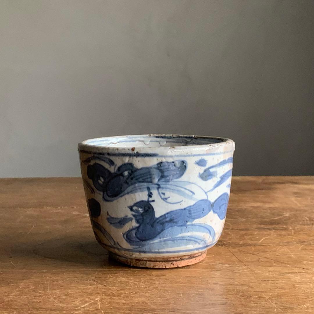 呉須染付 筒茶碗 火入れ 茶道具 古美術 古道具 アンティーク