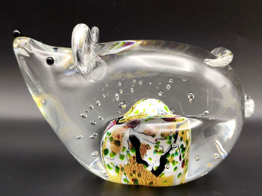 超希少品☆黒木国昭 光琳 金彩象嵌 干支 子 ガラス工芸 ねずみ