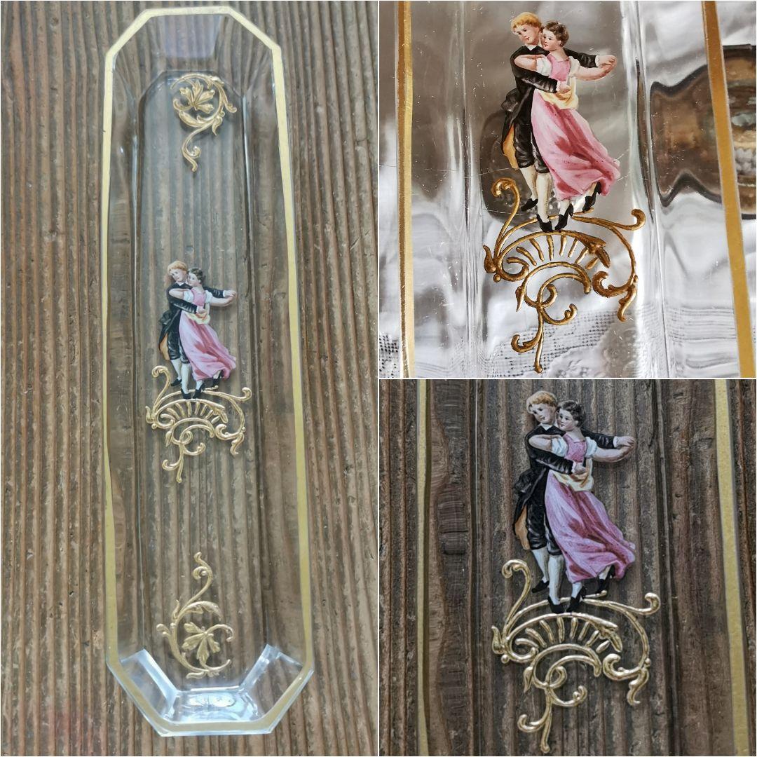 アンティーク ロブマイヤー 手描きエナメル盛上げ金彩 ペアのダンス 八面体トレイ