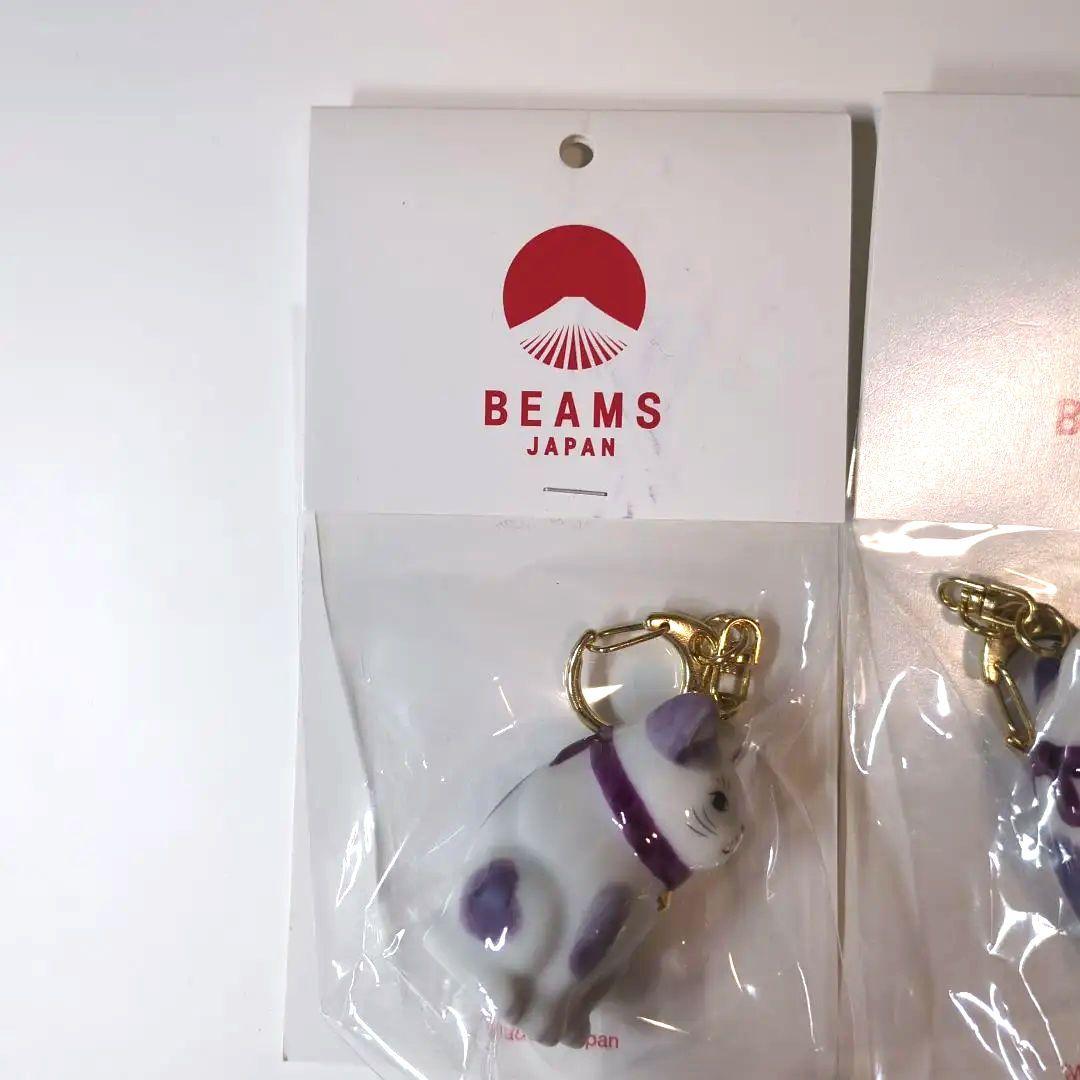 ビームス BEAMS JAPAN 猫 招き猫 キーホルダー パープル 紫