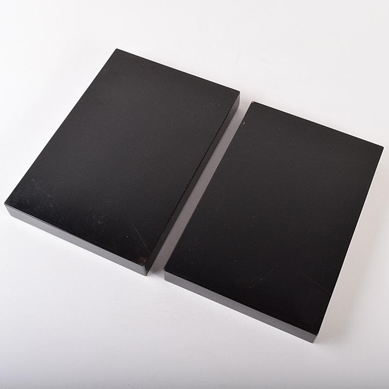 時代漆塗　黒漆　金蒔絵　盆一対　時代箱付　C　R7778