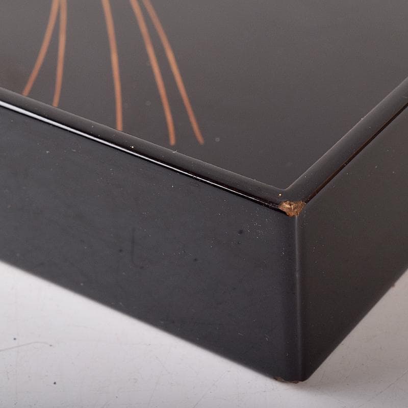 時代漆塗　黒漆　金蒔絵　盆一対　時代箱付　C　R7778