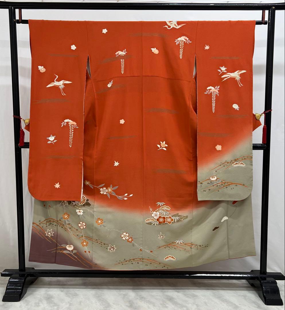 振り袖　フルセット　別誂長襦袢付　小柄な方に♪ オレンジ　振袖　金彩加工　627