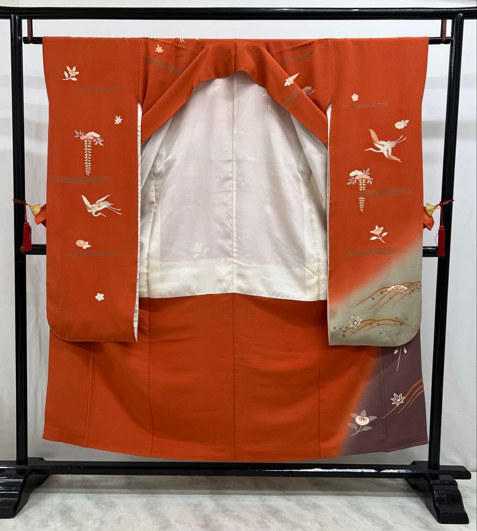 振り袖　フルセット　別誂長襦袢付　小柄な方に♪ オレンジ　振袖　金彩加工　627