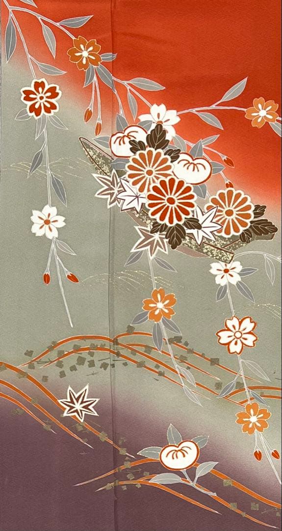 振り袖　フルセット　別誂長襦袢付　小柄な方に♪ オレンジ　振袖　金彩加工　627