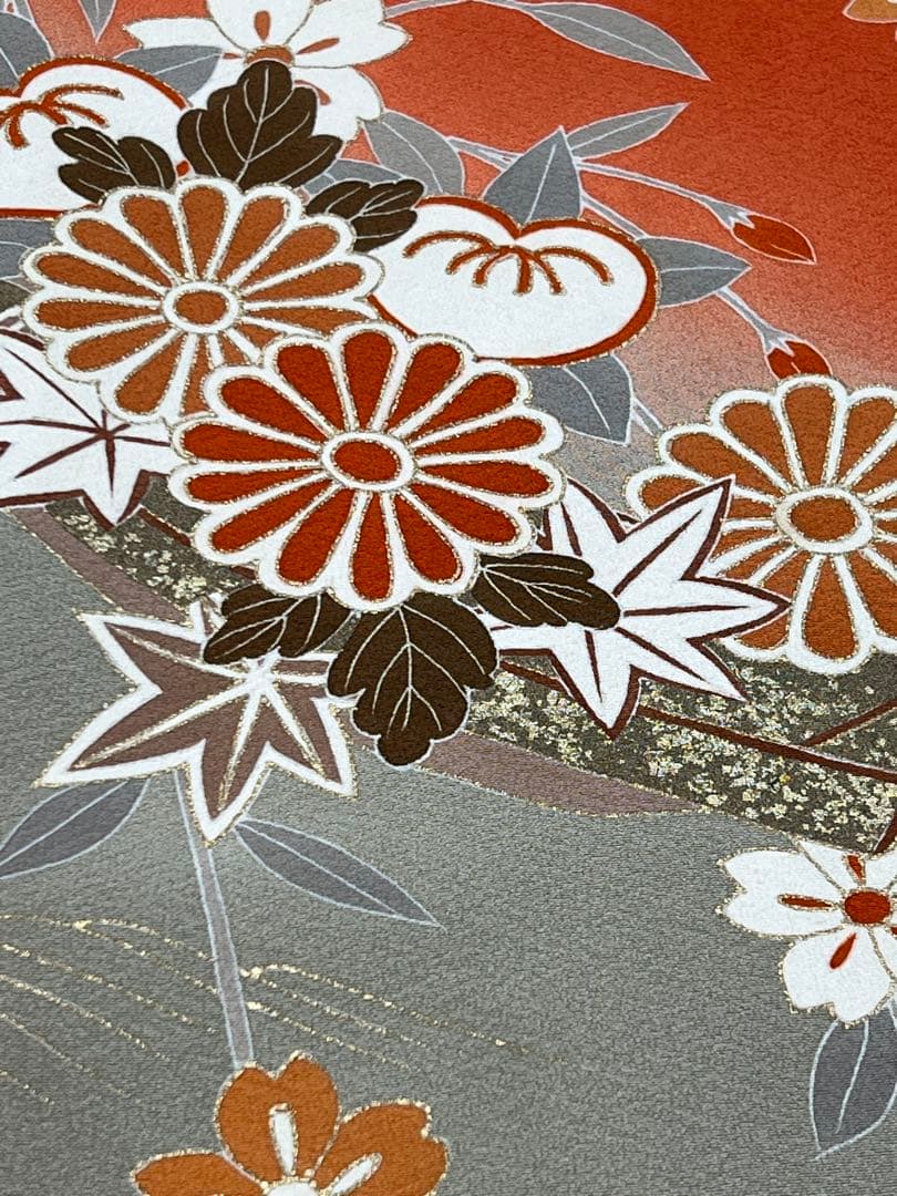 振り袖　フルセット　別誂長襦袢付　小柄な方に♪ オレンジ　振袖　金彩加工　627